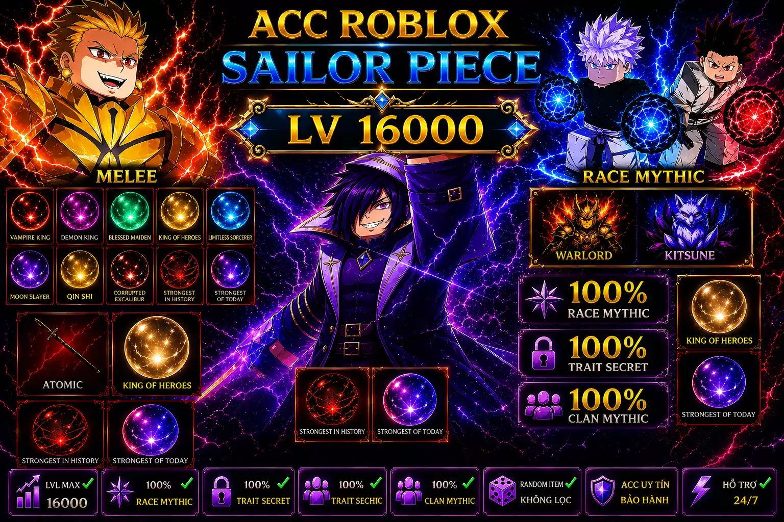 acc sailor piece vip 5~7 meele hoặc sword
